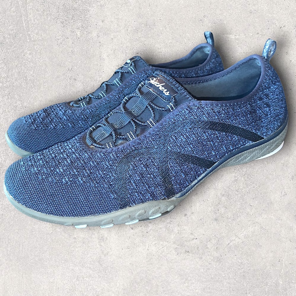 Women’s Blue Skechers Air Cooled Memory Foam Bungee Laced Slip On Sneaker Sz 9.5